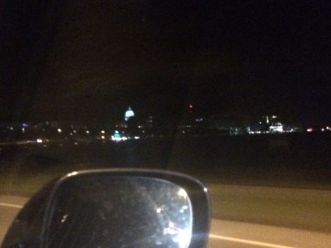 Heading to downtown Madison, you can see the capitol all lit up, granted it looks tiny so far away.
